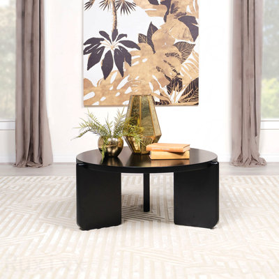 Black Round Solid Wood Coffee Table