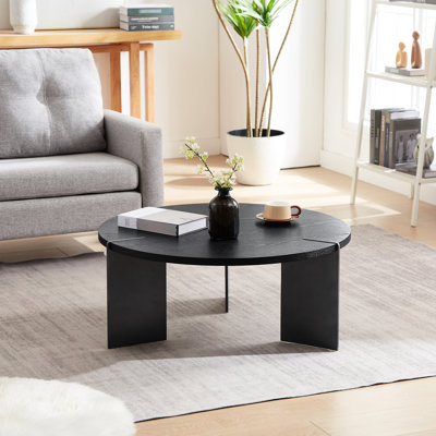 Table basse à pieds en métal noir, surface ronde en bois de chêne, sans formaldéhyde, table de poids de 27,45 lb en noir, rond, bois de noyer, lb, pieds robustes, pratique