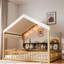 Lit en bois avec auvent, 3 étagères de rangement et lumière DEL-1652989211