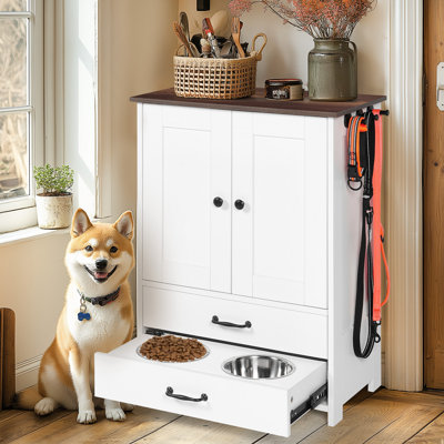 Dog Feeding Station with Adjustable Bowls and Storage Cabinet