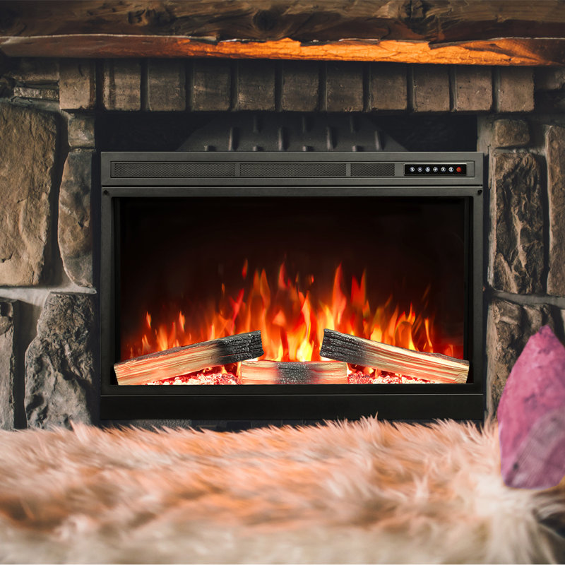 36"Electric Fireplace Insert,Four 3D Color with Log and Flame, Adjustable Flame Speed, 27.05" H x 38.98" W x 6.61" D