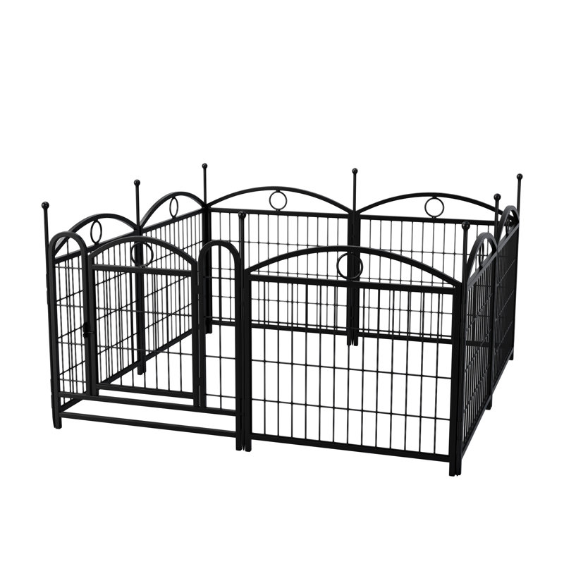 Parc pour chien avec 8 panneaux intérieurs et enclos en métal pour animaux, Noir, H 24,2 po x l 48,4 po x P 48,4 po