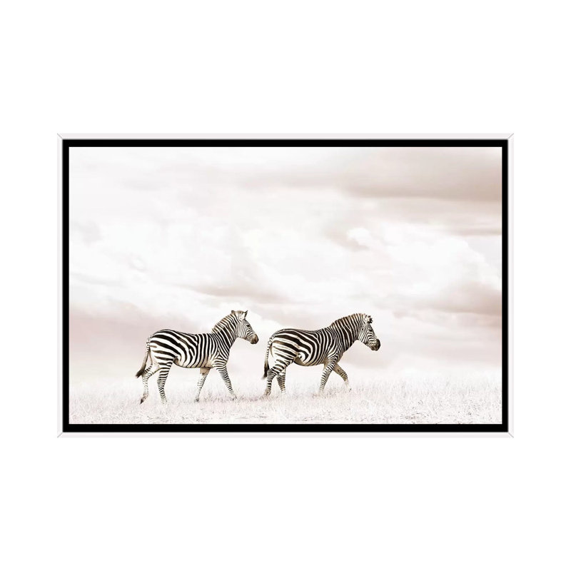 White Zebra Duo by Klaus Tiedge - Print on Canvas, 66.04 cm H x 45.72 cm W, White Framed