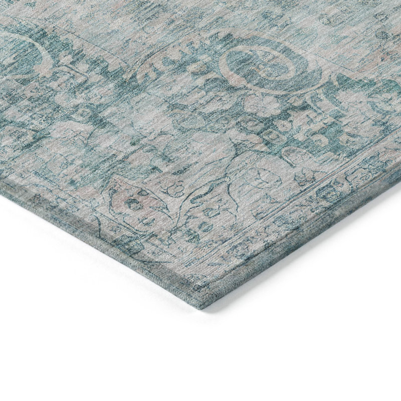 Machine Washable Indoor/Outdoor Claudian ACN1238 Teal Rug, Rectangle 2'6" x 3'10"