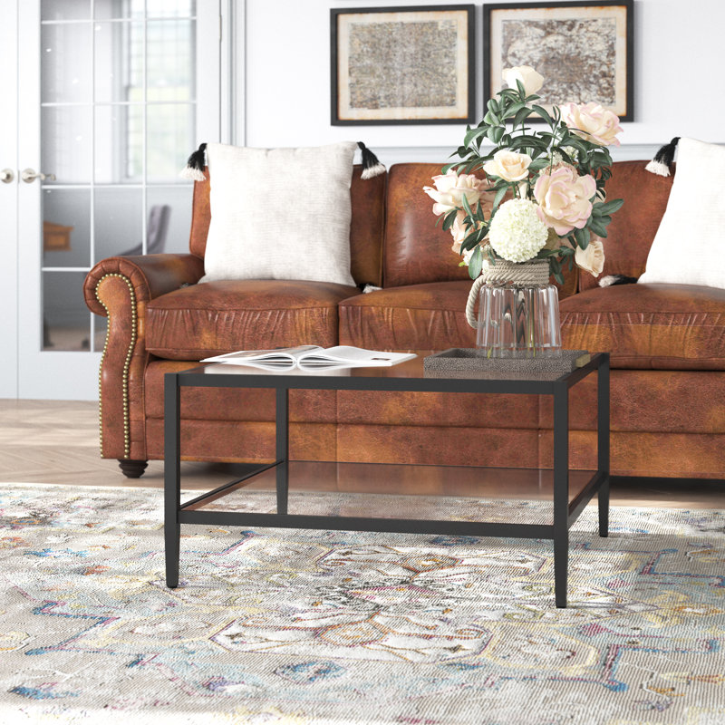 Hera Glass Top Coffee Table, Blackened Bronze, 17" H x 24" W x 54" L