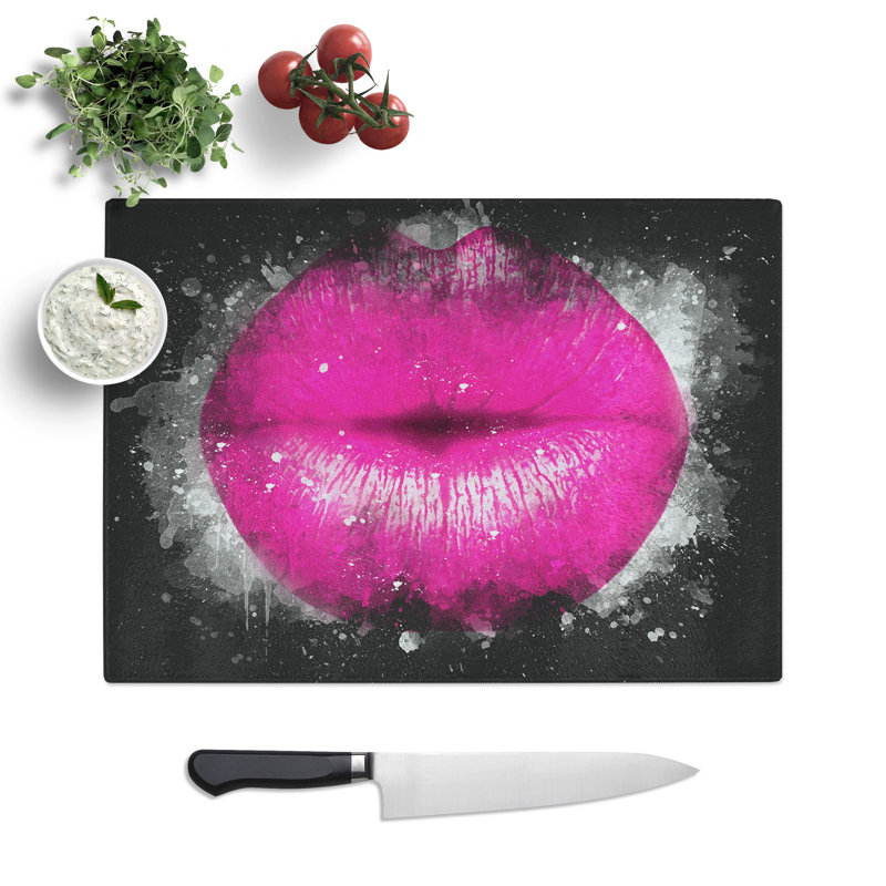 Tempered Glass Hot Pink Lips Chopping Board, 20 cm x 28.5 cm