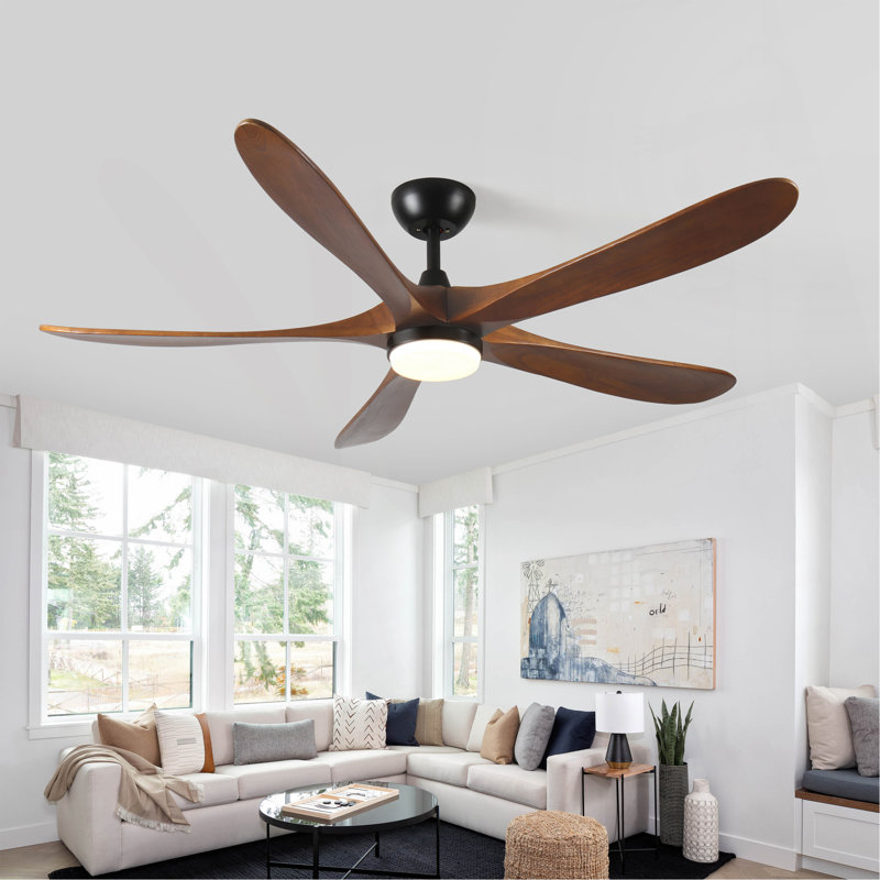 62-Inch Solid Wood With Remote Control With Light (LED) Modern DC DC Motor Indoor/Outdoor 5-Blade Ceiling Fan For Patios, Bedrooms And Farmhouses