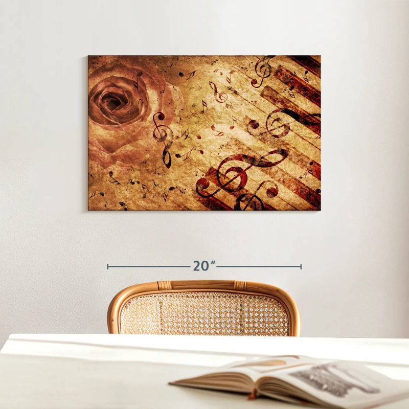 Abarca rose grunge et notes de musique, H 16 po x l 24 po