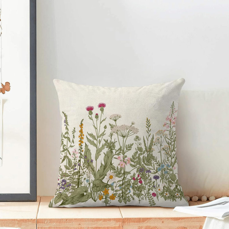 Sage Green Floral Polyester Euro Pillow Covers Set of 2
