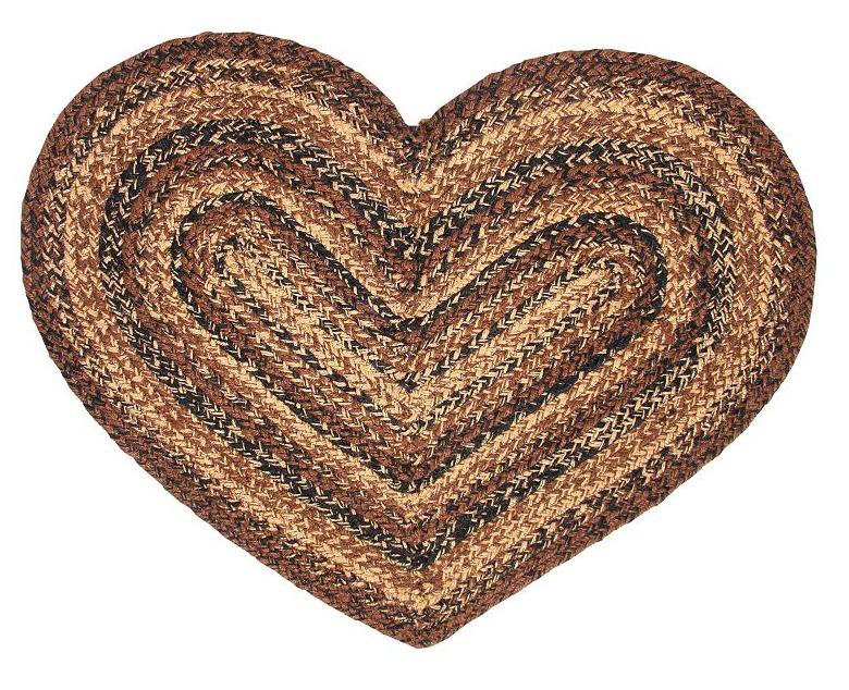 Heart-Shaped Black and Brown Braided Jute Area Rug