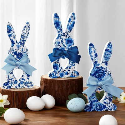 3 Pcs Wooden Easter Bunny Egg Decoration For Home Neutral Rustic Farmhouse Rabbit Decoration Wooden Table Signs Retro Easter Tiered Tray Decor For Home Dining Room Decor