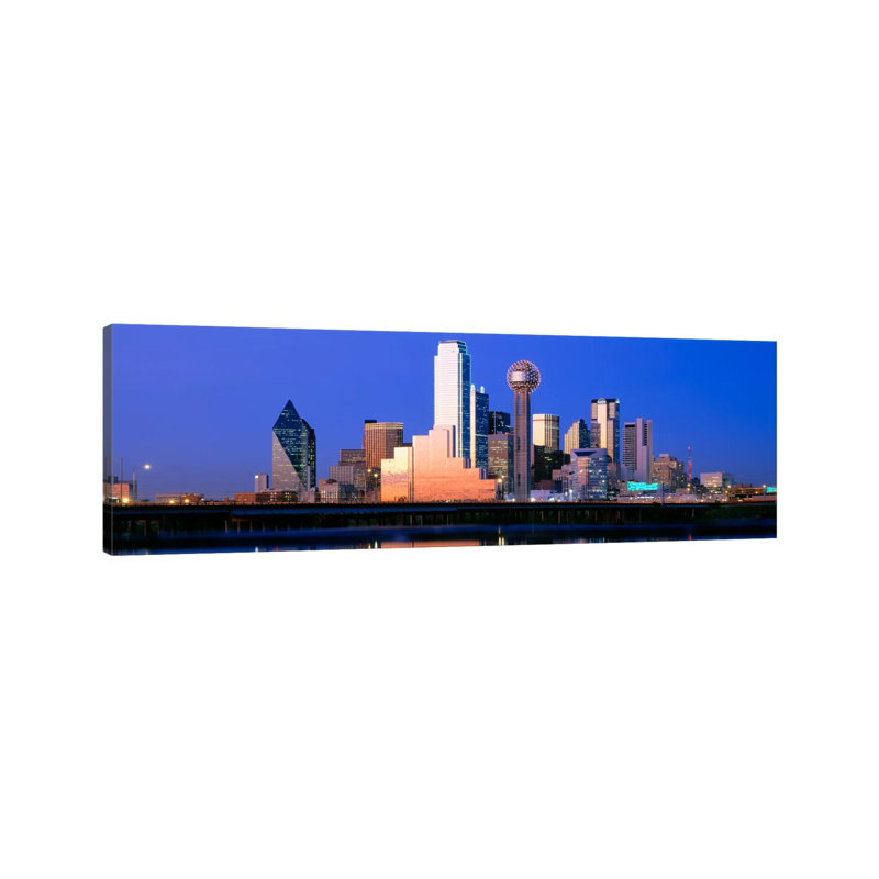 Night, Cityscape, Dallas, Texas, USA - Wrapped Canvas Panoramic Print, 182.88 cm H x 60.96 cm W