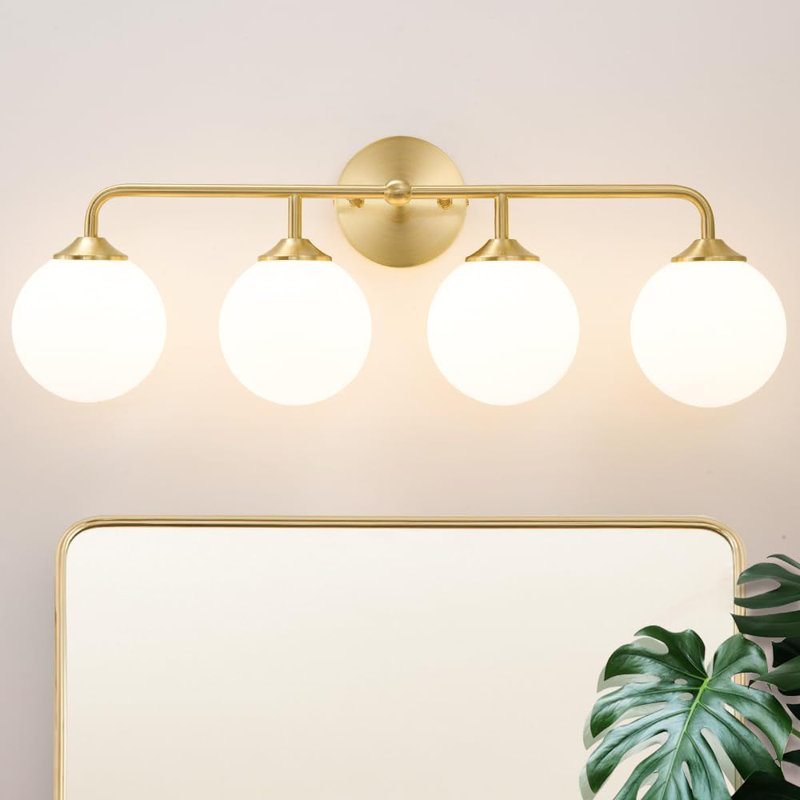 Luminaire de meuble-lavabo moderne avec abat-jour en verre blanc laiteux, applique murale 2 lumières pour salle de bain, miroir et coiffeuse, fixation réversible, compatible avec une ampoule E26