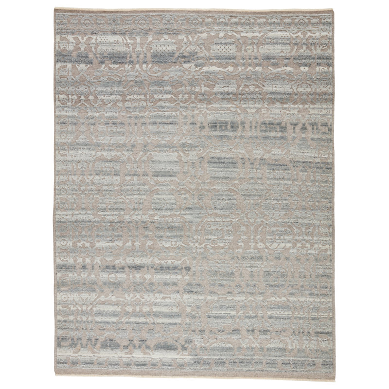 Tapis gris floral en laine noué à la main, Rectangle 8 pi x 10 pi