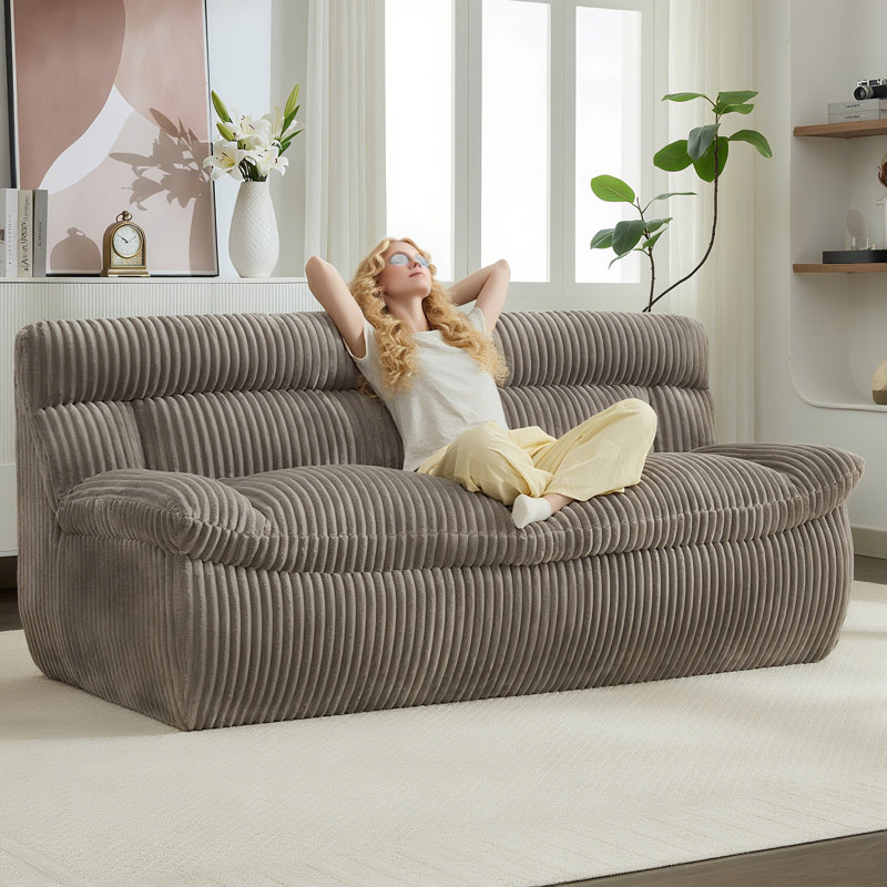 82" W Modern Corduroy Compression Couch For Living Room,No Assembly Required,Modern 3-Seat Cloud Couch with Deep Seat and Higher Back