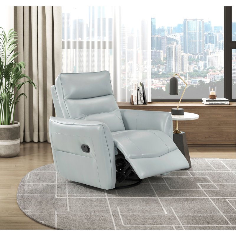 1Pc Recliner Chair With Swivel Motion Luxurious Comfort Leather Upholstered Solid Wood Living Room Furniture, Aqua, Aqua
