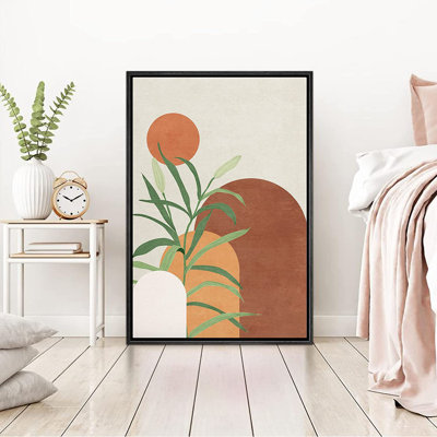 «Mid Century Shape Polygon Palm Leaf Abstract Geometric Illustration - Floater Frame», impression sur toile