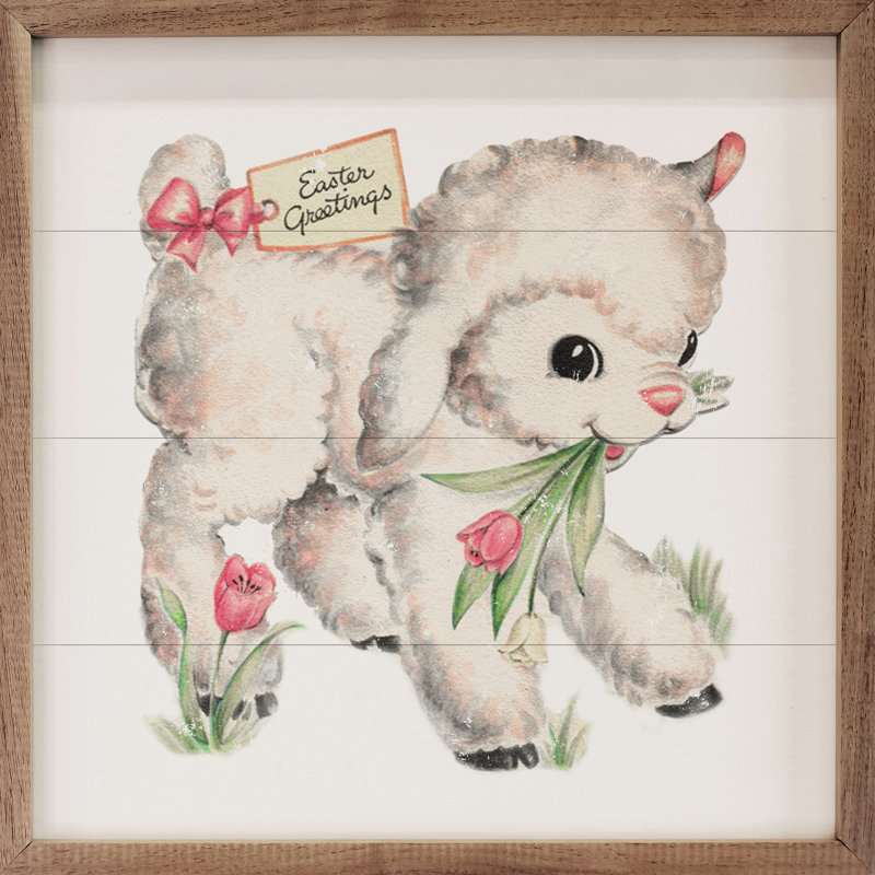 Easter Greetings Lamb White, 16" H x 16" W x 1" D
