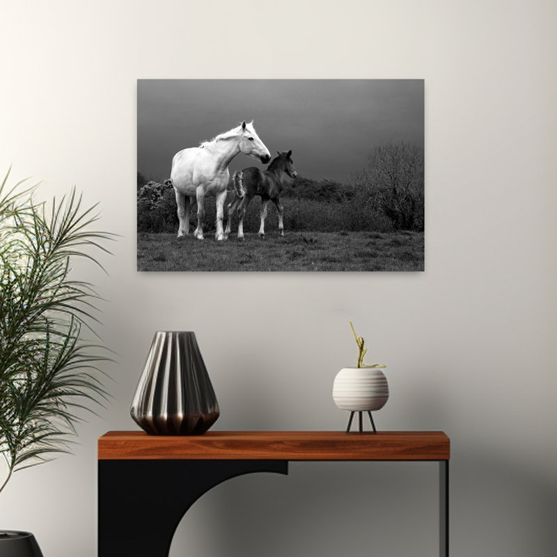 Jument et poulain Co Derry, Irlande, cheval contemporain, art animalier, H 16 po x l 24 po