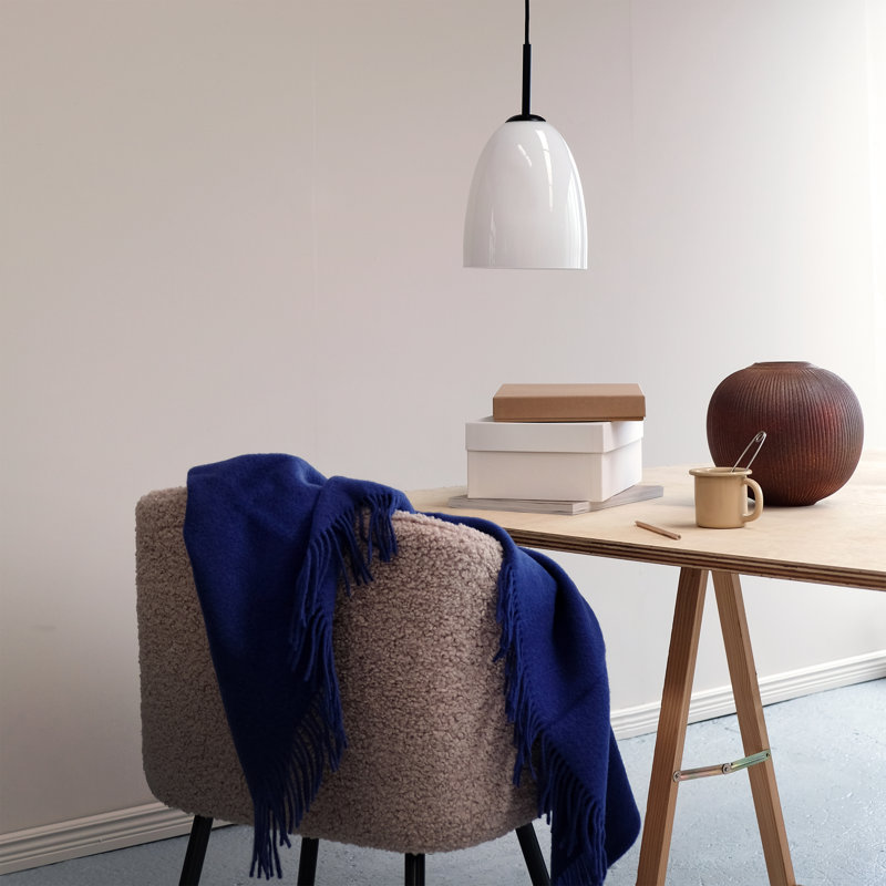 1 - Light Black/White Dome Pendant, 35cm H x 18cm W x 18cm D