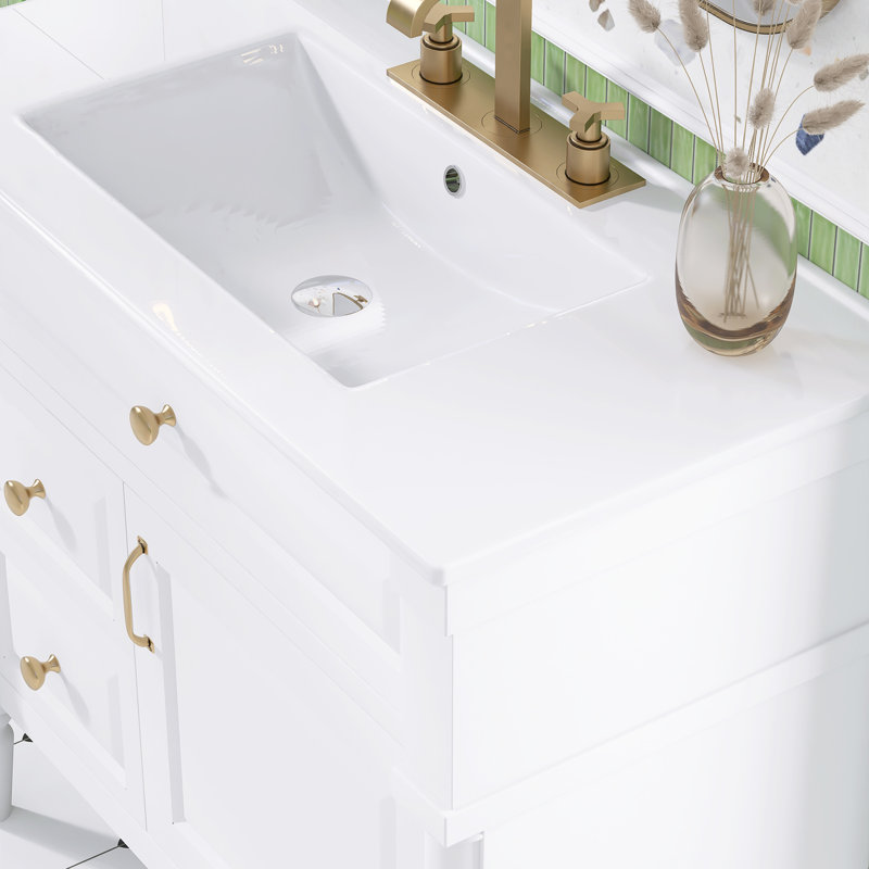 Ensemble de meuble-lavabo autoportant 36 po avec comptoir en céramique 36 po, Blanc