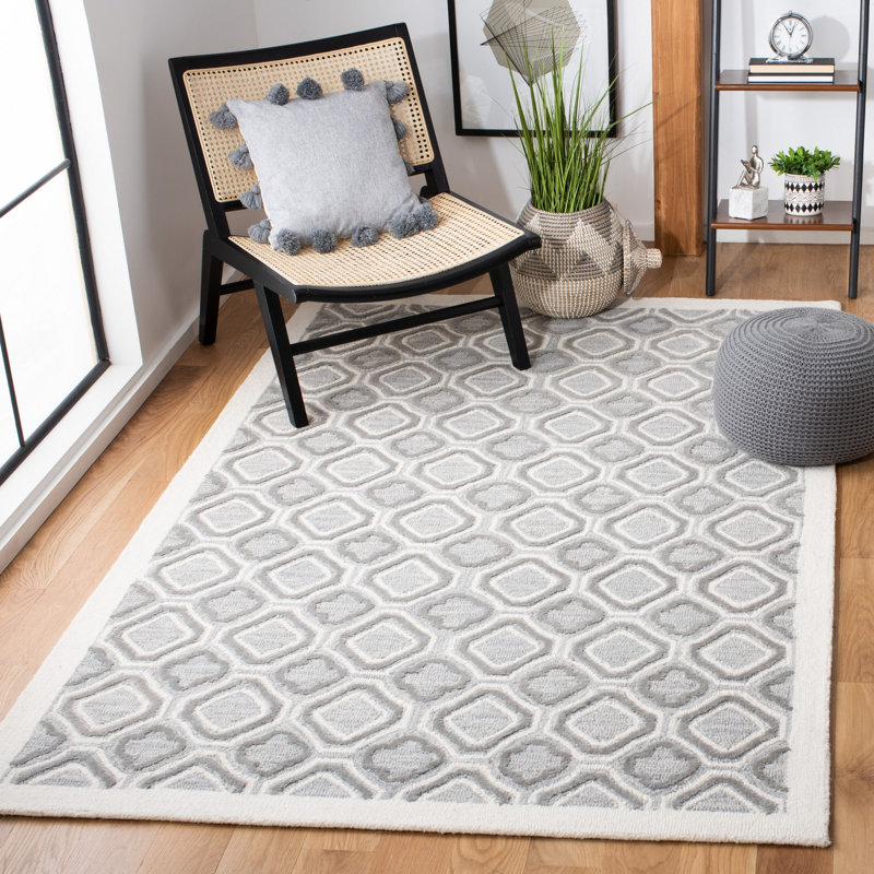 Loosestrife Hand Tufted Wool And Cotton With Latex Geometric Rug, Rectangle 5' x 8'