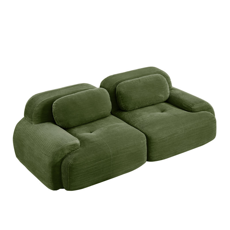 Canapés modulaires confortables, velours côtelé vert olive, espaces de salon modernes