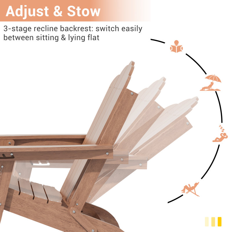 Chaise Adirondack toutes saisons en PEHD avec repose-pieds, foyer d'extérieur réglable à 3 positions et pliable avec porte-gobelet pour pelouse, terrasse et bord de piscine (ensemble de 4)