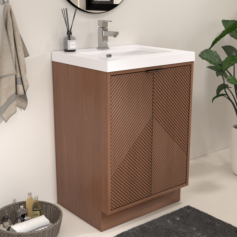 Meuble-lavabo autoportant de 23,6 po avec lavabo en acrylique renforcé Monterey, 24", Noyer