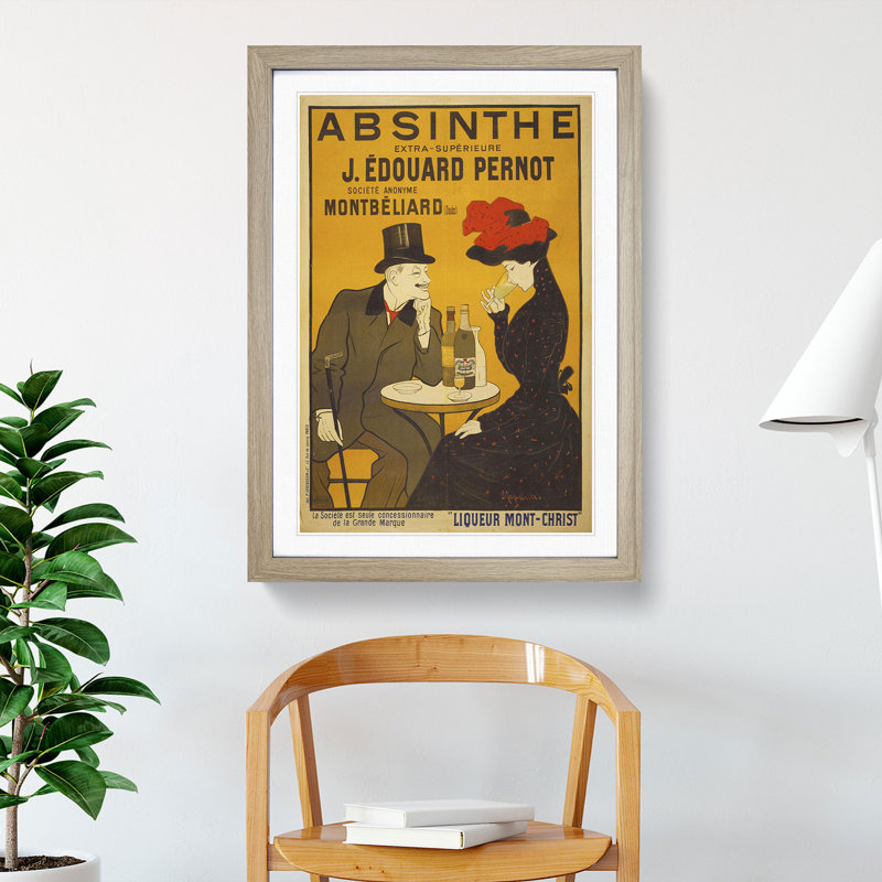 Vintage Absinthe Advertisement - Picture Frame Graphic Art, 48cm H x 36cm W x 2cm D, Oak