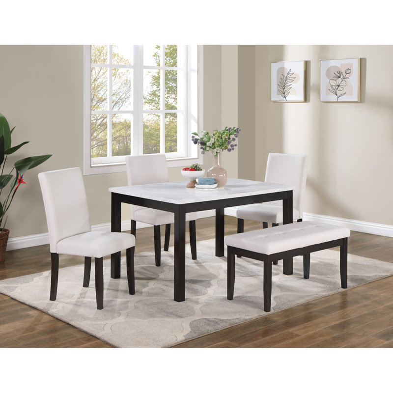 Ensemble de salle à manger 5 pièces avec chaises et banc en blanc