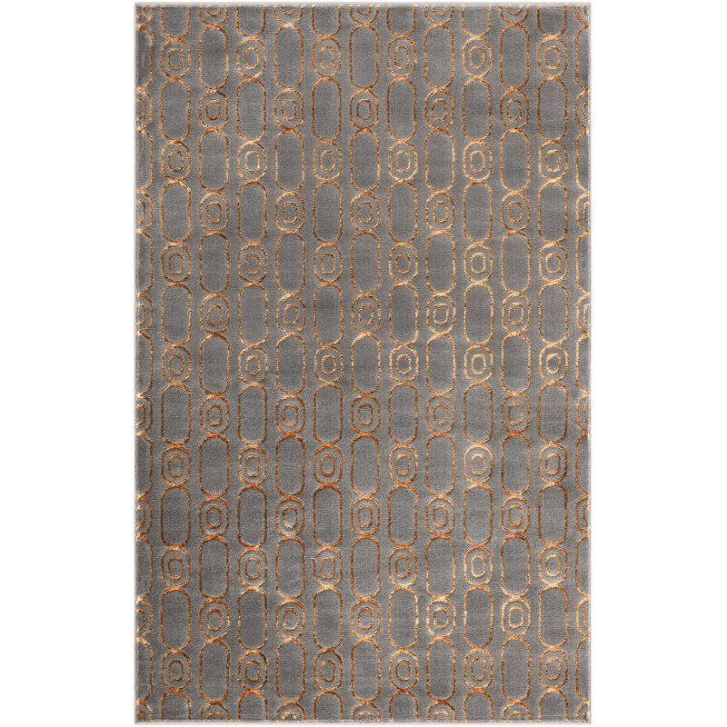 Tapis contemporain gris et gris Vincente, Rectangle 5 pi 1 po x 7 pi 1 po