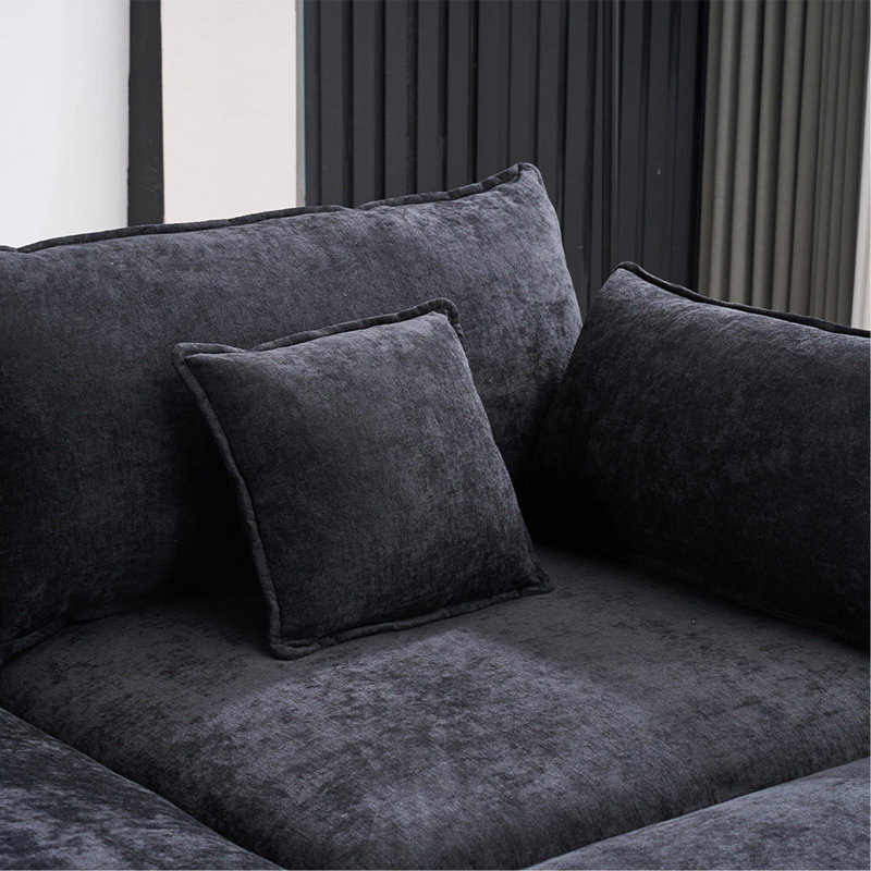Canapé-lit modulaire rembourré en chenille (noir), canapé modulaire à 4 places