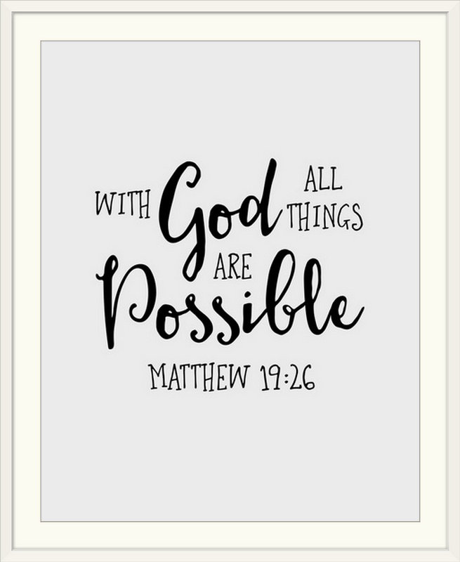 « matthew 19:26-scripture art », art textuel, H 23 po x l 20 po x P 1 po, Cadre blanc