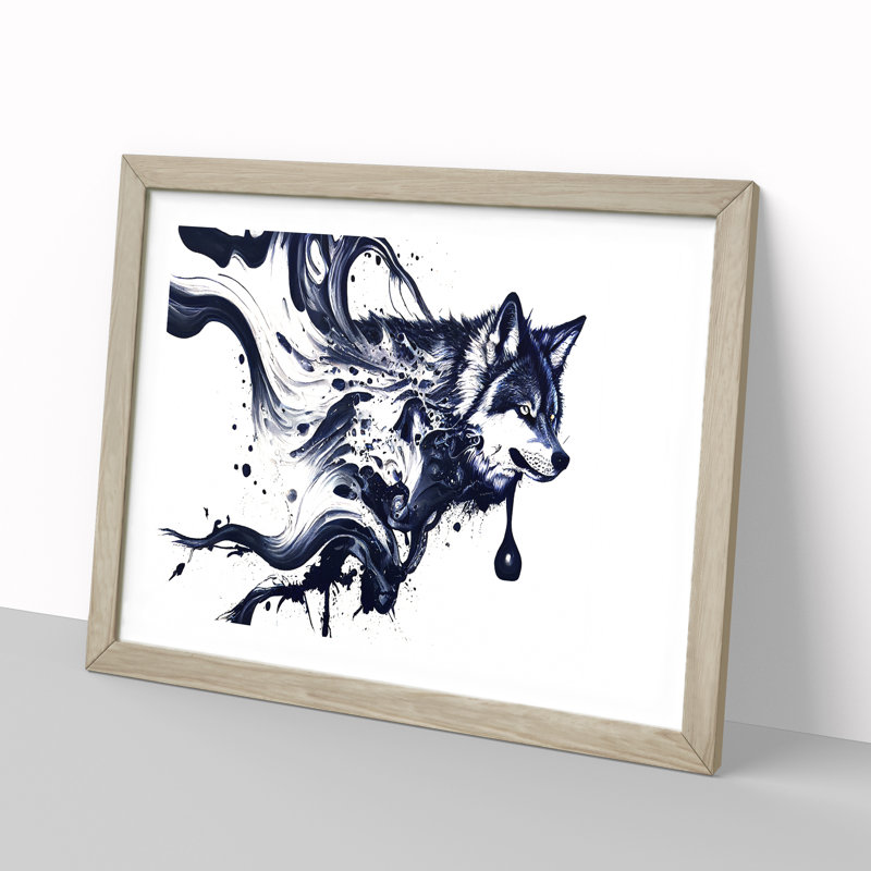 XH1022-6567X Paint Drip Wolf Abstract - Single Picture Frame Print, 46cm H x 64cm W x 2cm D, Oak
