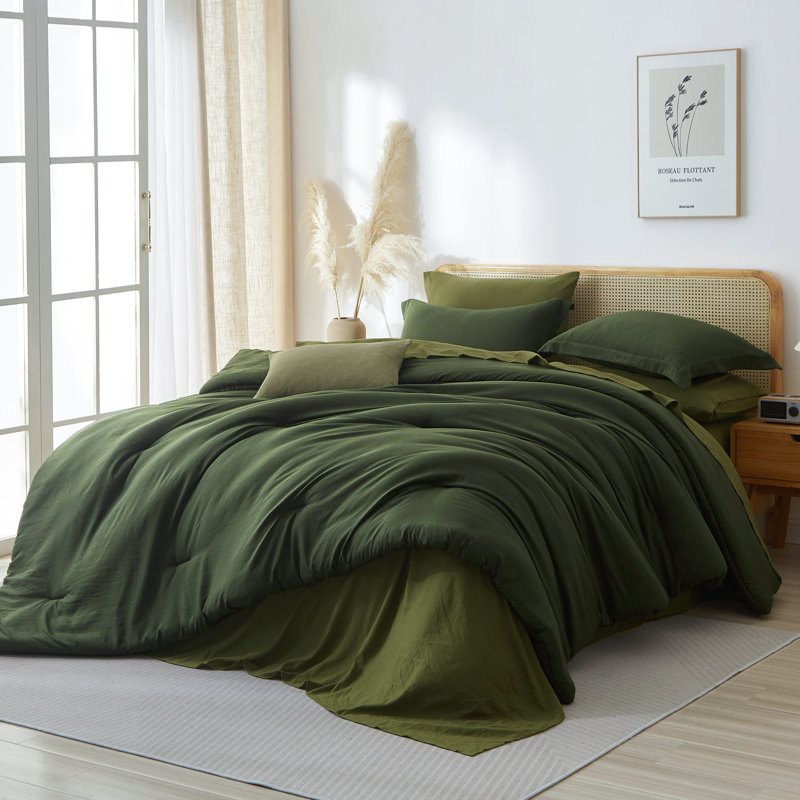 Ensemble d'édredon pour lit très grand Suncomfy 7 pièces, lit dans un sac vert foncé avec drap-housse, drap plat, 2 taies décoratives, 2 taies d'oreiller, ensemble de literie en microfibre douce et chaude toutes saisons