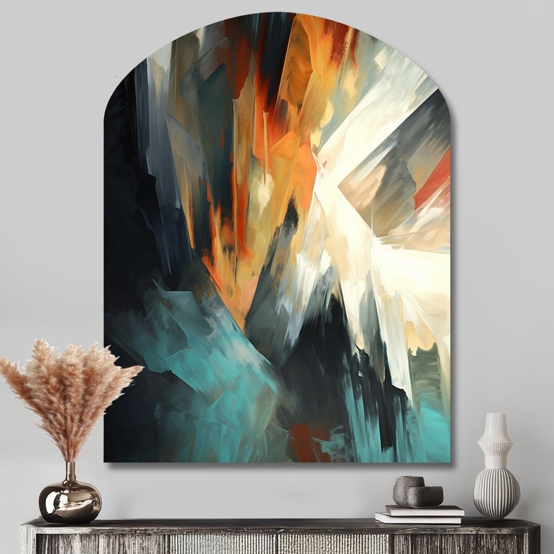Orange And Blue Abstract Mixed Colors I - Abstract Minimalism Arch Shape Irregular Metal Wall Decor, 43" H x 33" W x 1" D
