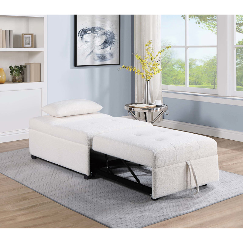 Chaise de lit moderne à 1 place en tissu doux et coulissant sans accoudoirs blanc