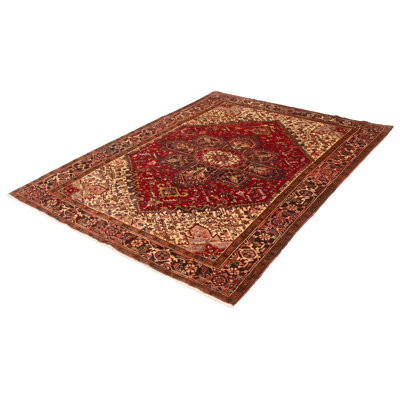 Tapis unique en laine noué à la main 7 pi 6 po x 10 pi 4 po nouvel âge Orman - rouge / brun / crème
