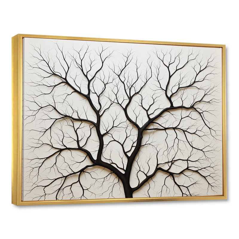 Arbre de minimalisme américain, impression sur toile, Cadre flottant doré, H 30 po x l 40 po x P 1,5 po