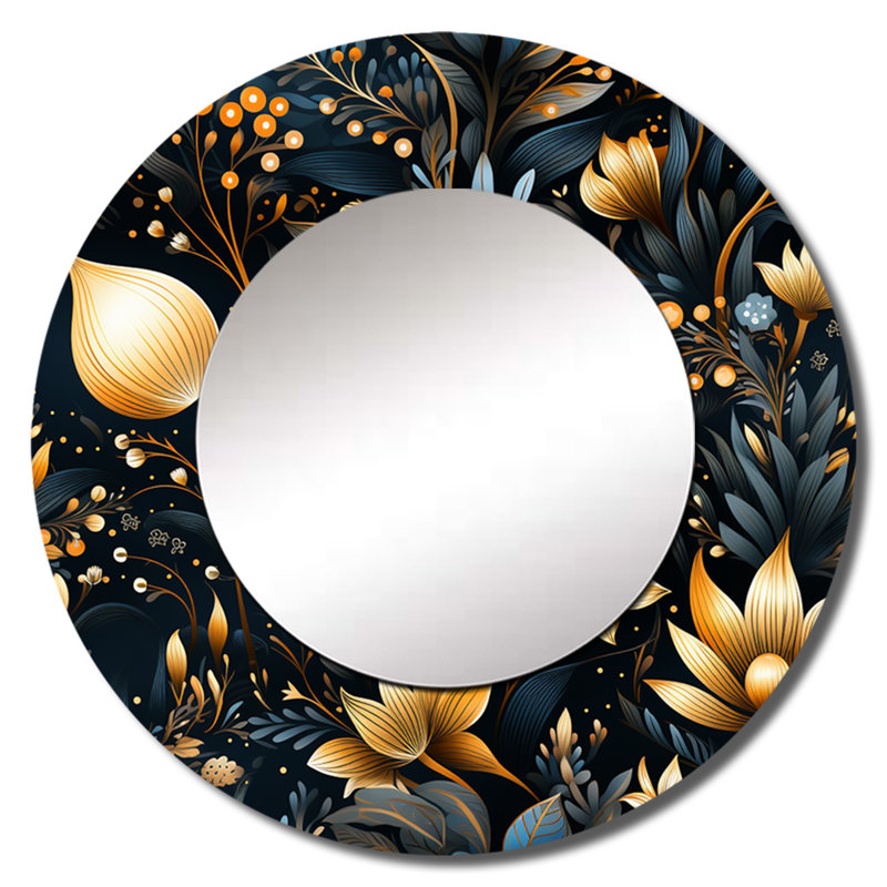 Rohanna - motif boho céleste bleu - miroir mural décoratif boho, 36 po x 36 po, Rond