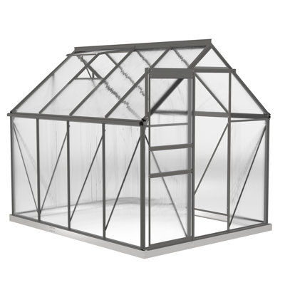 Outsunny 6 x 8ft Polycarbonate Greenhouse Walk-In Sliding Door Dark Grey
