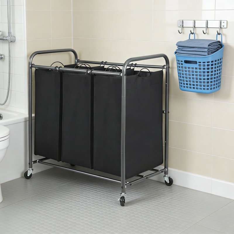 Heavy-Duty Rolling Laundry Sorter Cart With Lockable Wheels And 3 Removable Bags, Multi-Section Laundry Hamper Organizer For Home And Hotel Use