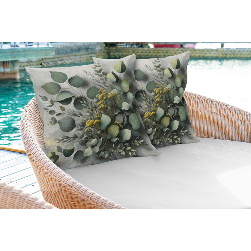 Ensemble de 2 housses de coussin Ambesonne en feuilles d'eucalyptus vert moutarde et vert réséda, H 16 po x l 36 po