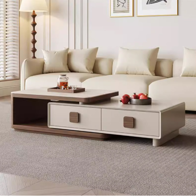 Table basse en bois de travertin crème à finition crème