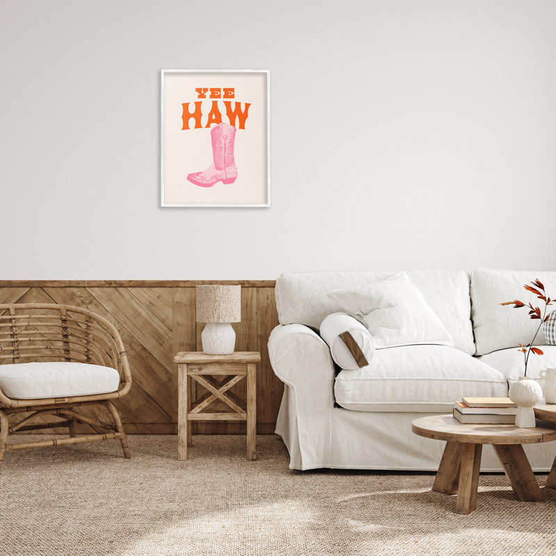 Yee Haw Cowboy Boot, art de la giclée encadrée par Victoria Barnes, Giclée encadrée blanc bord de mer, H 30 po x l 24 po
