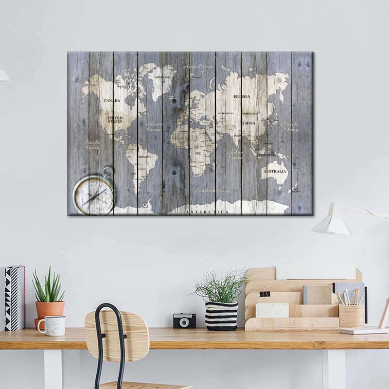 Impression sur toile carte rustique en bois, H 8 po x l 12 po x P 1 po