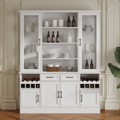 78.7" H Large White China Cabinet With Tempered Glass Doors, Wine Rack & Drawers