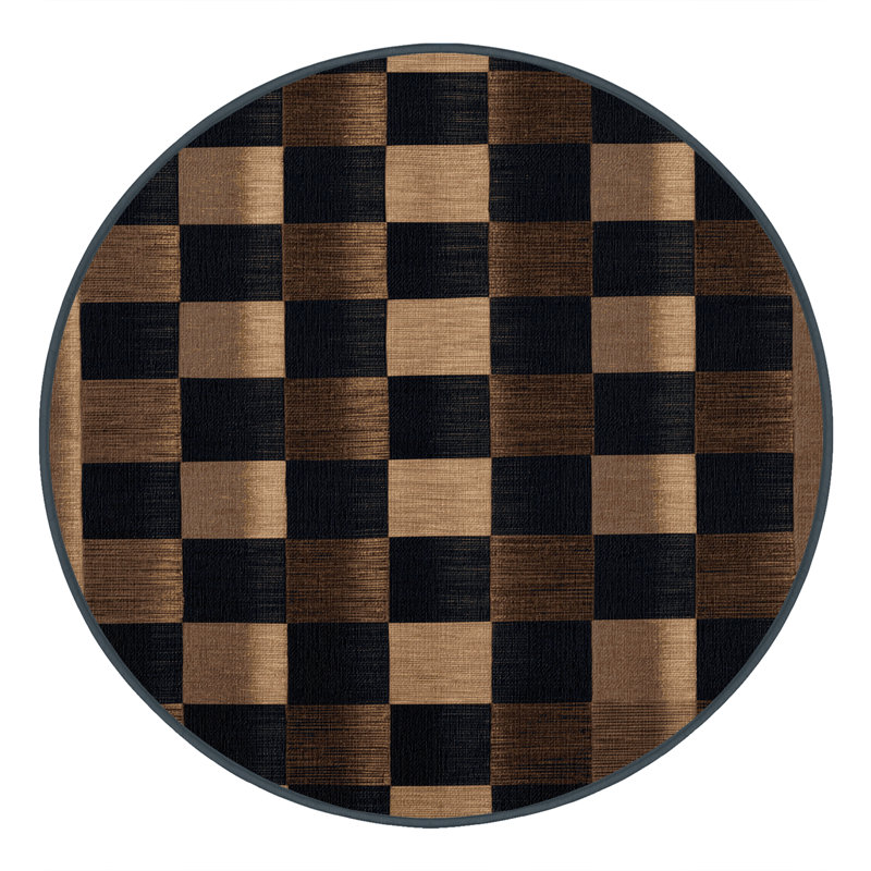 Tapis damier noir lavable à la machine, Rond 8 pi