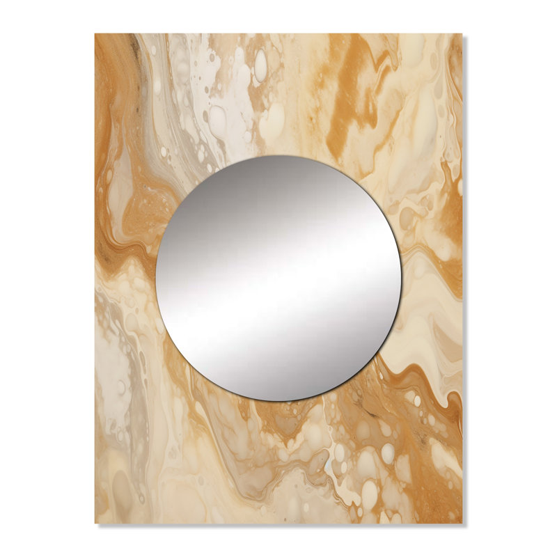 Nanaimon crème marbré Melody IV - miroir mural décoratif abstrait, grand miroir beige, impression d'art en métal
